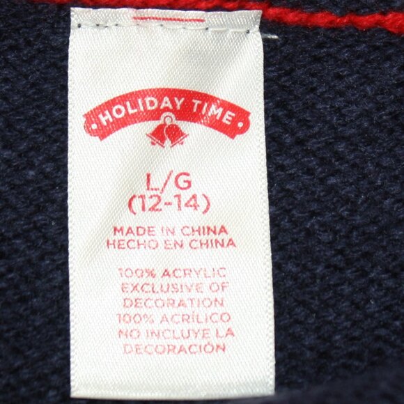 HOLIDAY TIME Sweater Bulldog Moose Knit Christmas Ugly Sequin Antler Stripe Red - Picture 5 of 11